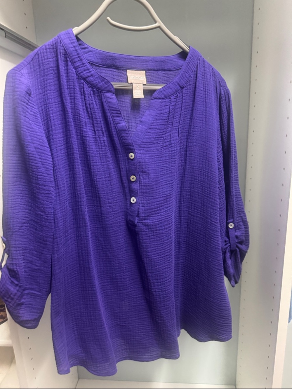 Chico's Deep Purple Henley Gauze Tunic